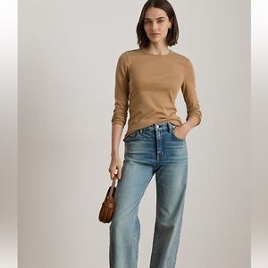 POLO RALPH LAUREN RIBBED SUEDE-TRIM LONG-SLEEVE TEE